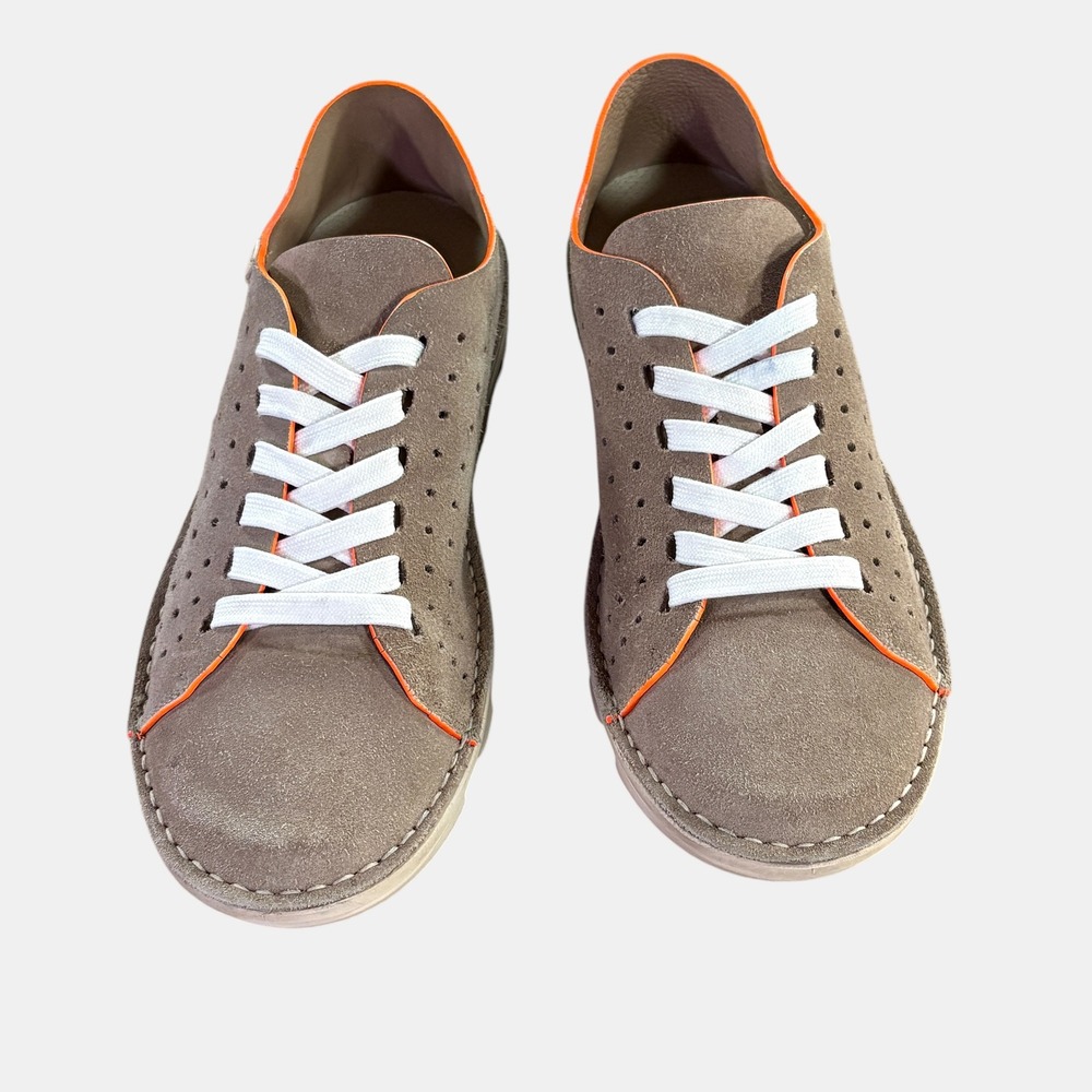 On Foot Your Way‎ Suede Sneakers Taupe Neon Orange Made in Spain Women 41